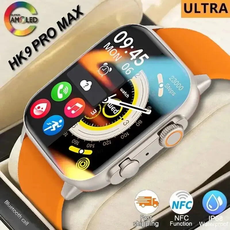 🟠 2024 HK9 Pro MAX Smart Watch 9 Mens Women AMOLED HD Screen Heart Rate Blood Pressure NFC Bluetooth Call Smartwatch For Sport