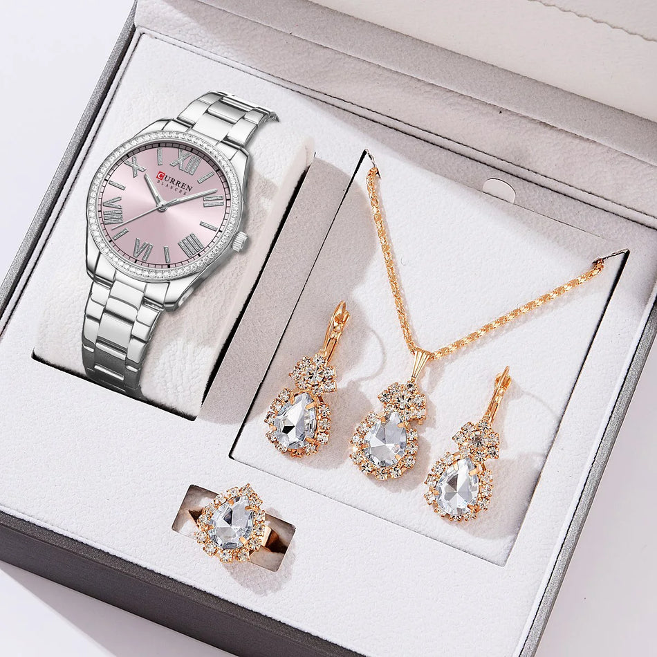 Women's Quartz Wristwatch Set, Fashion Waterproof Lady Watch with , CURREN Wristwatch for Girls in Gift Box, Female Gift