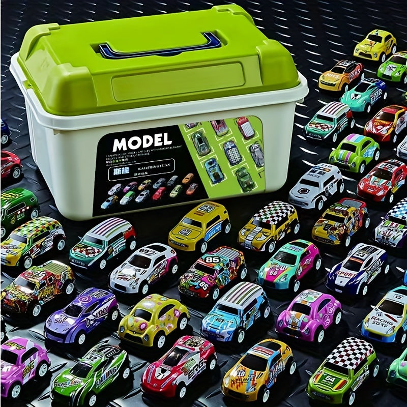 20-Piece Mini Alloy Die-Cast Car Set with Pull Back Action and Storage Case - Safe Toy Vehicles for Kids 3-6 Years - Ideal Halloween and Christmas Gifts 20 alloy pull-back cars + thickened storage box