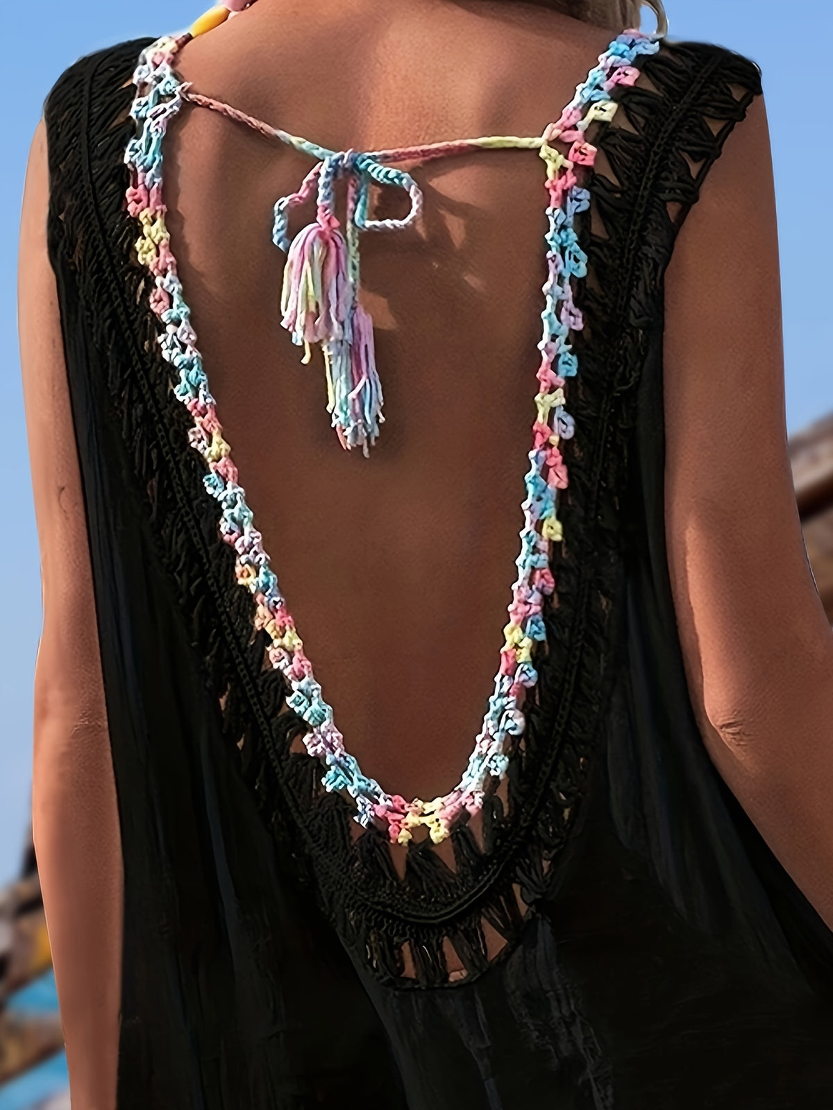 Boho Chic Hollow Out Crochet Backless Cover-Up Dress