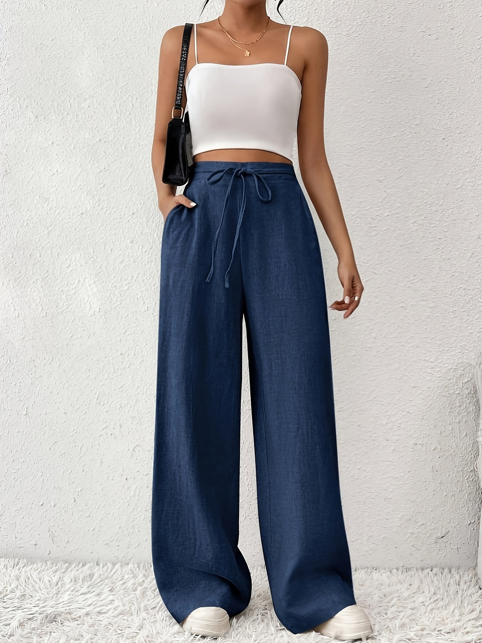 Casual French-Style Wide-Leg Pants with Pockets