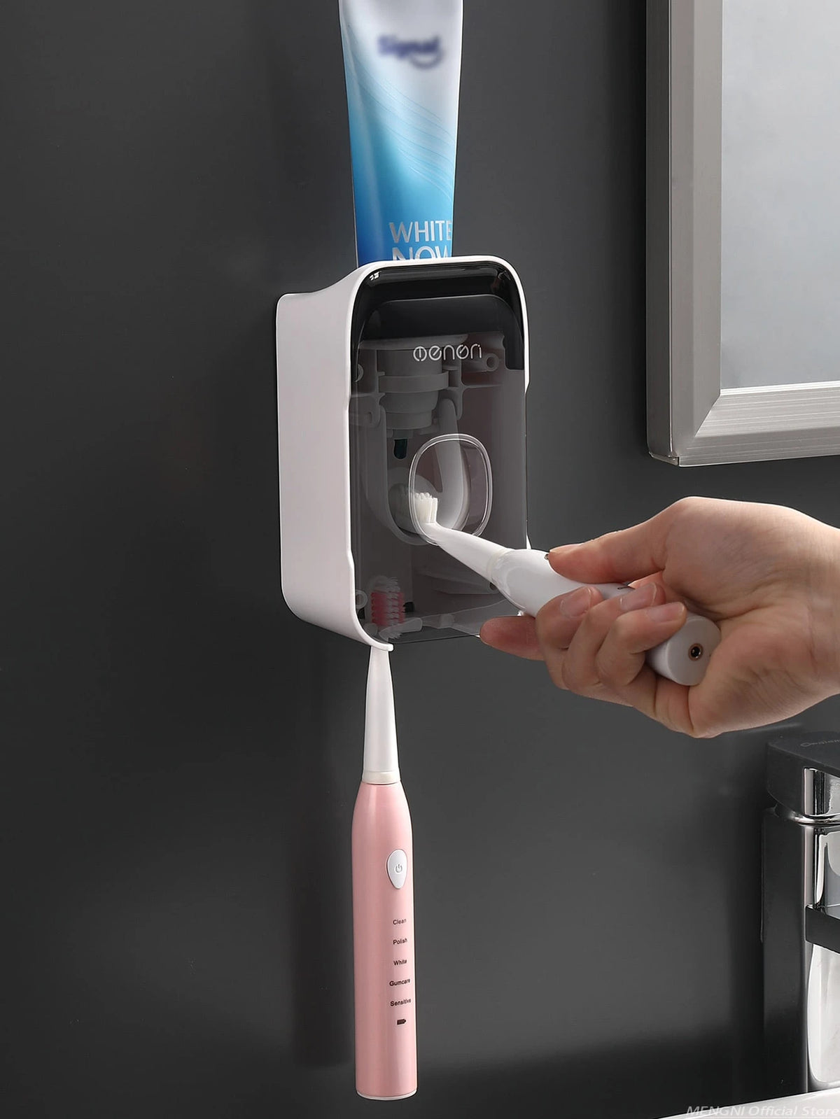MENGNI Wall Mounted Automatic Toothpaste Dispenser &amp; Toothbrush Holder
