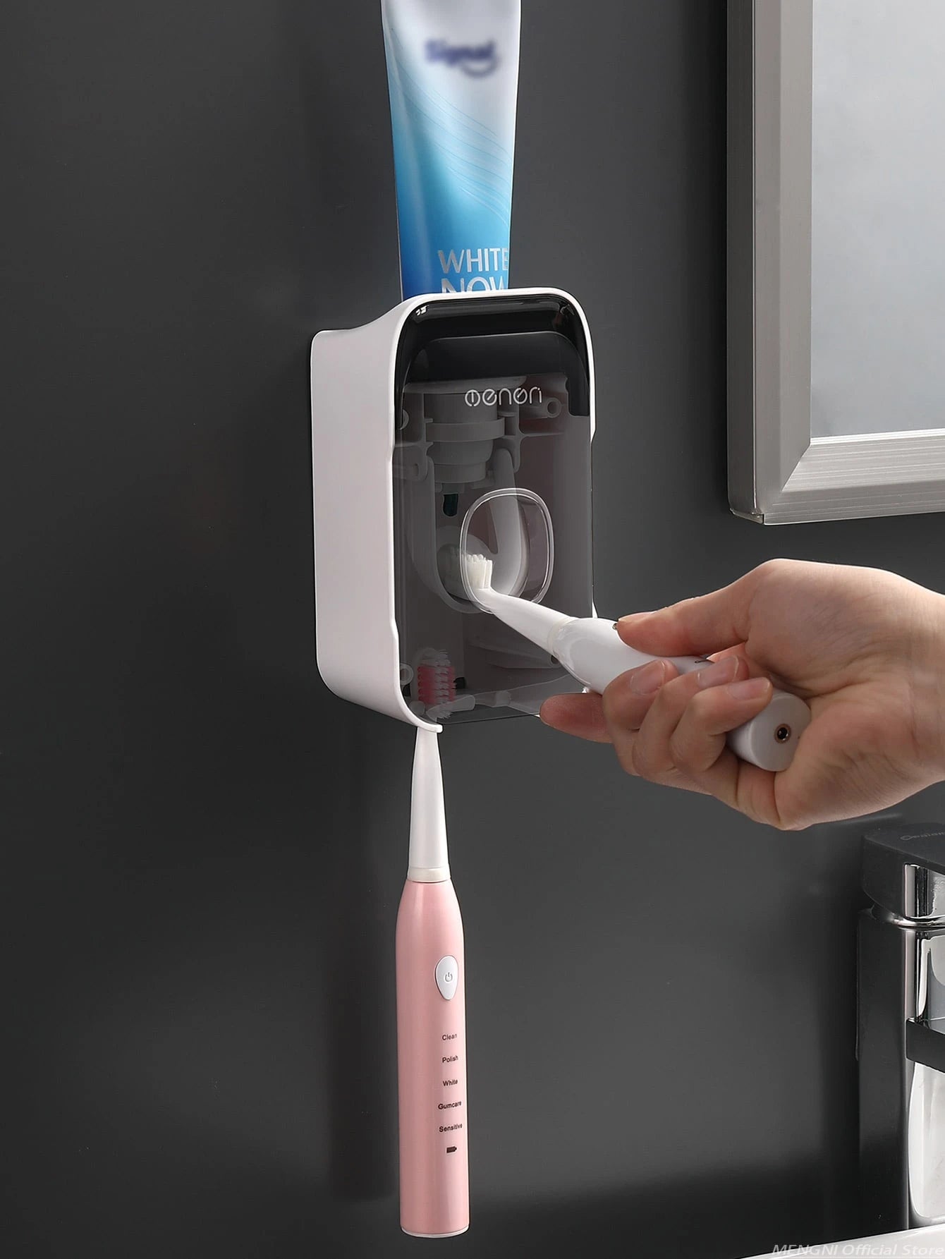 MENGNI Wall Mounted Automatic Toothpaste Dispenser &amp; Toothbrush Holder