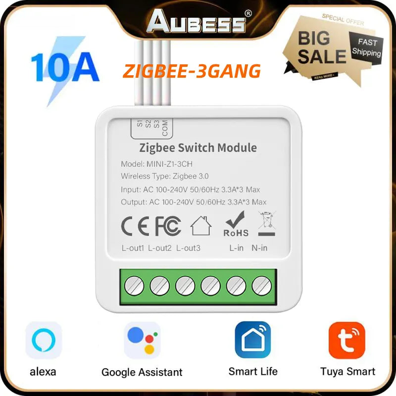 1/2/3/4 CH 10A/16A Tuya DIY Zigbee Smart Switch 2-Way Control Light Relay Smart Home Works With Alexa Google Home Alice