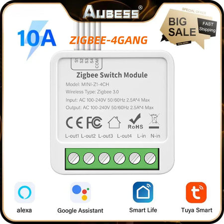 1/2/3/4 CH 10A/16A Tuya DIY Zigbee Smart Switch 2-Way Control Light Relay Smart Home Works With Alexa Google Home Alice