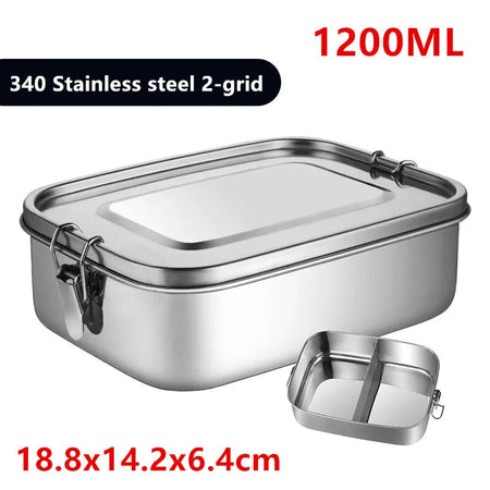 1/2/3 Grids 304 Stainless Steel Lunch Box Food Container Bento Box Top Grade Snack Storage Compartment Lunch Box Kitchenware 1200ML 2 Gird