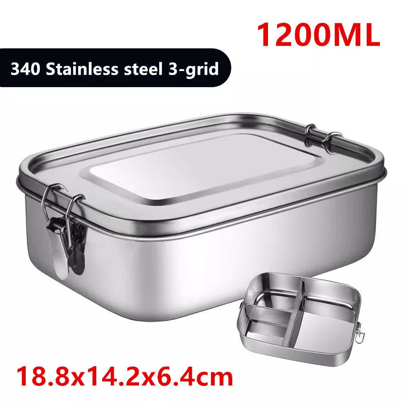1/2/3 Grids 304 Stainless Steel Lunch Box Food Container Bento Box Top Grade Snack Storage Compartment Lunch Box Kitchenware 1200ML 3 Gird