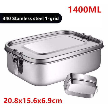 1/2/3 Grids 304 Stainless Steel Lunch Box Food Container Bento Box Top Grade Snack Storage Compartment Lunch Box Kitchenware 1400ML 1 Gird