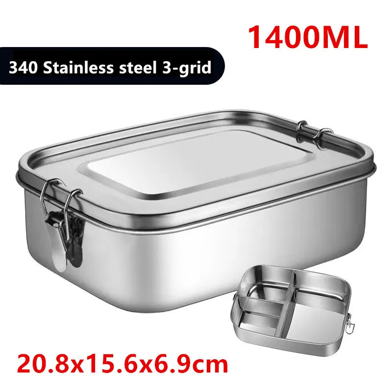 1/2/3 Grids 304 Stainless Steel Lunch Box Food Container Bento Box Top Grade Snack Storage Compartment Lunch Box Kitchenware 1400ML 3 Gird