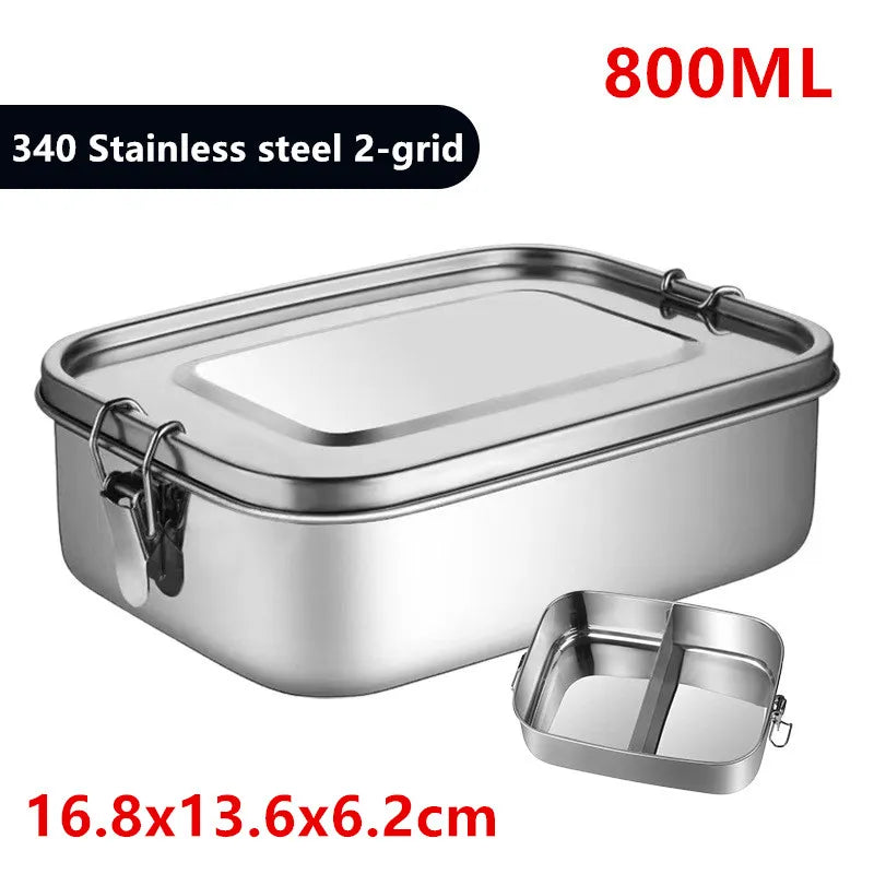 1/2/3 Grids 304 Stainless Steel Lunch Box Food Container Bento Box Top Grade Snack Storage Compartment Lunch Box Kitchenware 800ML 2 Gird