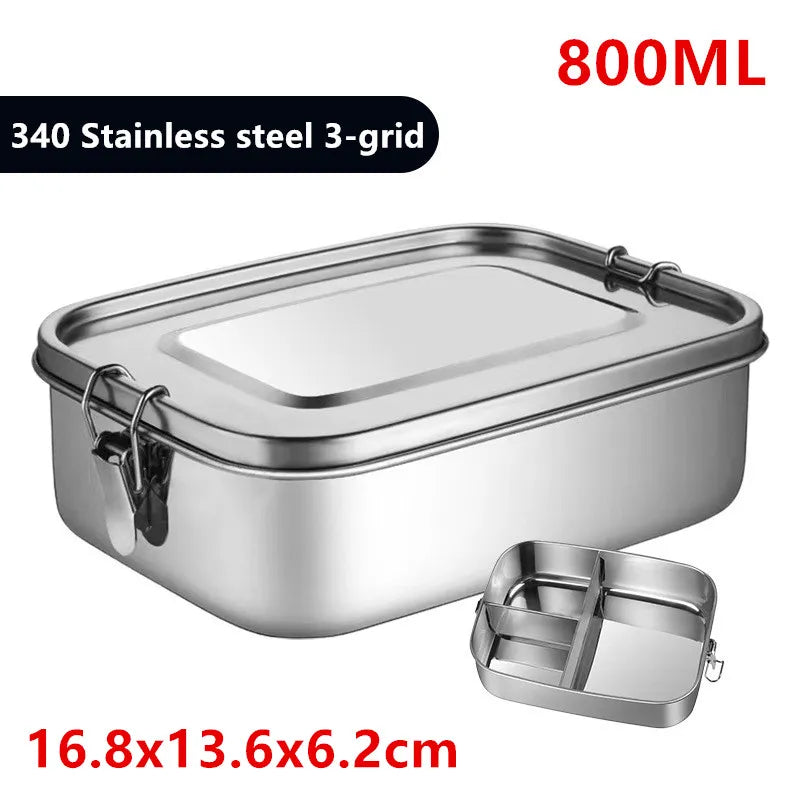 1/2/3 Grids 304 Stainless Steel Lunch Box Food Container Bento Box Top Grade Snack Storage Compartment Lunch Box Kitchenware 800ML 3 Gird