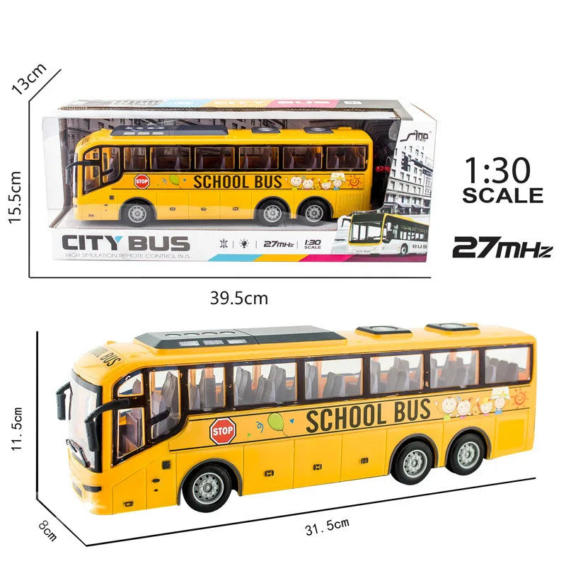 1/30 Rc Bus Electric Remote Control Car with Light Tour Bus School City Model 27Mhz Radio Controlled Machine Toys for Boys Kids