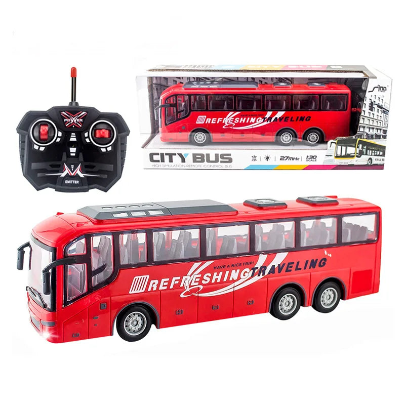 1/30 Rc Bus Electric Remote Control Car with Light Tour Bus School City Model 27Mhz Radio Controlled Machine Toys for Boys Kids RED
