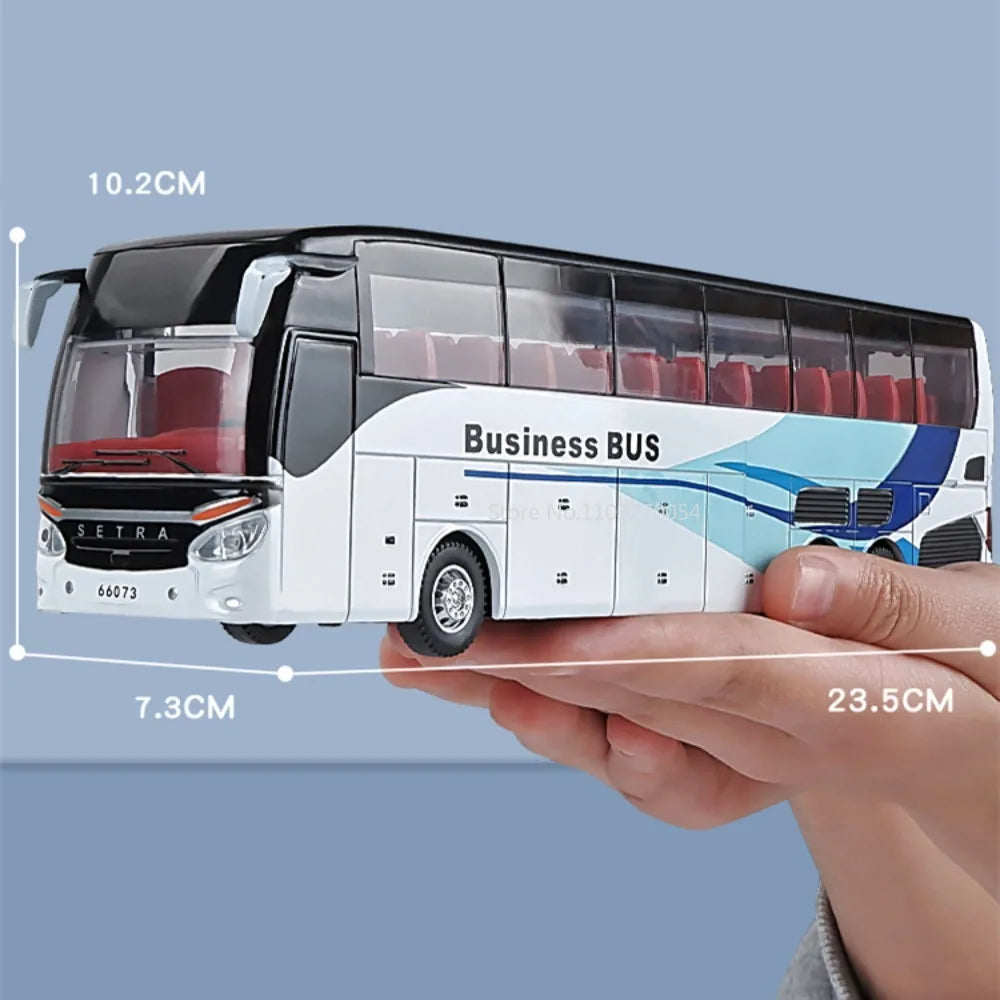 1/32 Alloy Single-layer Bus Car Model Toys Diecast Simulation Metal Business Bus Vehicle Sound Light Pull Back Children Gift Toy