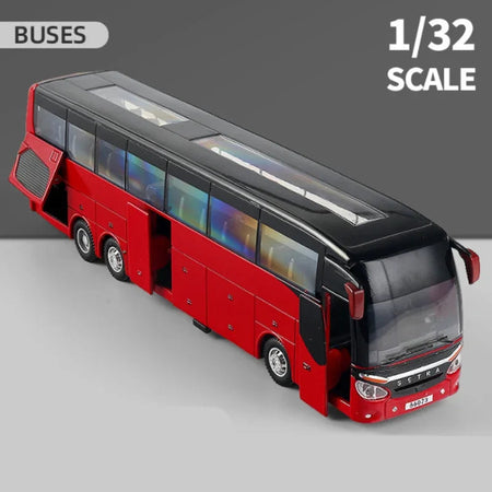 1/32 Alloy Single-layer Bus Car Model Toys Diecast Simulation Metal Business Bus Vehicle Sound Light Pull Back Children Gift Toy Red