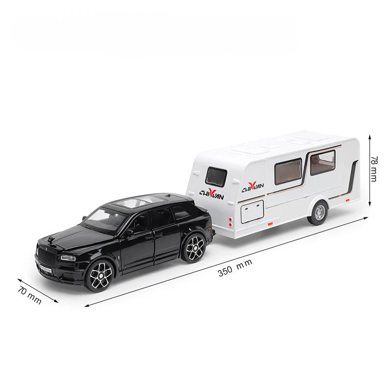 1/32 Rolls Royce Cullinan RV Car Model Alloy Diecast Off-road Vehicle Toy With Sound and Light Camping Car Model  For Boys Gifts Black