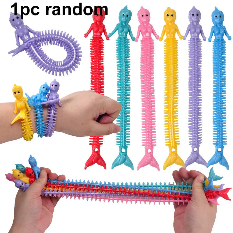 1-6PCS Funny Unicorn Pull Worm Noodle Fidget Toys Stretch String TPR Rope Anti Stress Toys String Stress Relief Autism Vent Toy 1pc mermaid