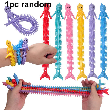 1-6PCS Funny Unicorn Pull Worm Noodle Fidget Toys Stretch String TPR Rope Anti Stress Toys String Stress Relief Autism Vent Toy 1pc mermaid