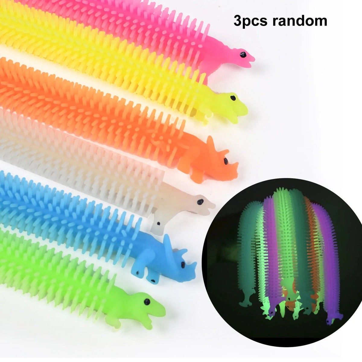 1-6PCS Funny Unicorn Pull Worm Noodle Fidget Toys Stretch String TPR Rope Anti Stress Toys String Stress Relief Autism Vent Toy 3pcsLuminousdinosaur