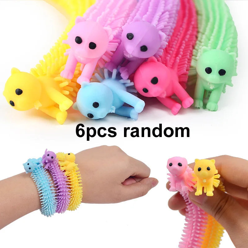 1-6PCS Funny Unicorn Pull Worm Noodle Fidget Toys Stretch String TPR Rope Anti Stress Toys String Stress Relief Autism Vent Toy 6pcs dogs