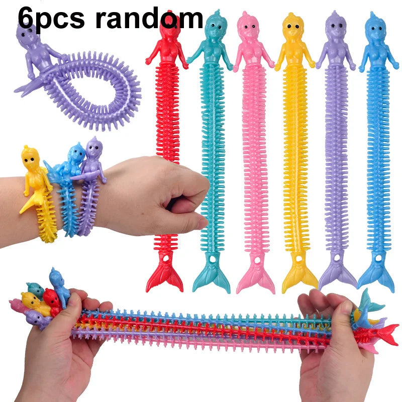 1-6PCS Funny Unicorn Pull Worm Noodle Fidget Toys Stretch String TPR Rope Anti Stress Toys String Stress Relief Autism Vent Toy 6pcs mermaid