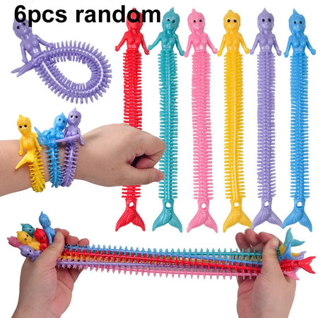 1-6PCS Funny Unicorn Pull Worm Noodle Fidget Toys Stretch String TPR Rope Anti Stress Toys String Stress Relief Autism Vent Toy 6pcs mermaid