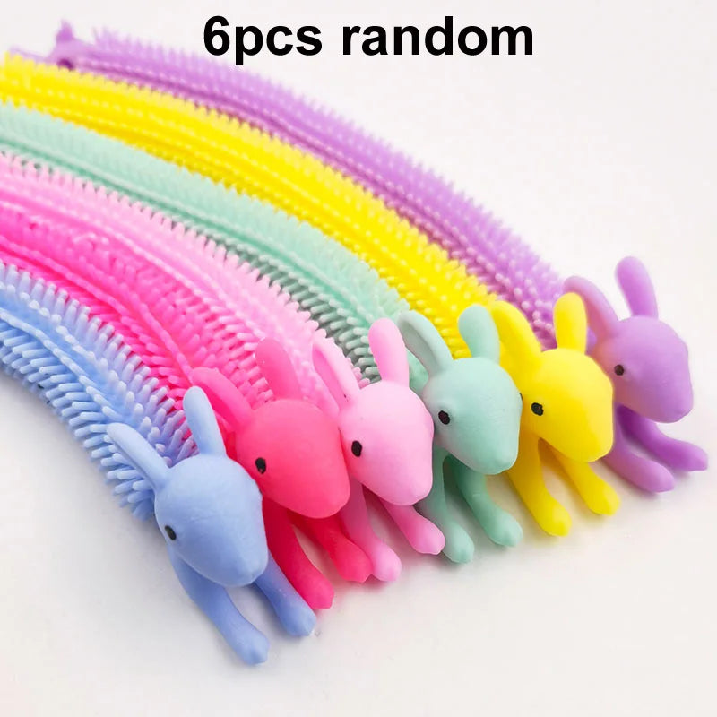 1-6PCS Funny Unicorn Pull Worm Noodle Fidget Toys Stretch String TPR Rope Anti Stress Toys String Stress Relief Autism Vent Toy 6pcs rabbit