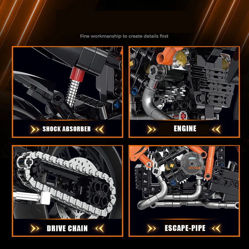 1:8 Motorbike Model Building Blocks Sets Racing Moto Bricks Toys Kids Boys Children Birthday Gifts Adult MOC Technical 579Pcs