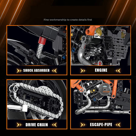 1:8 Motorbike Model Building Blocks Sets Racing Moto Bricks Toys Kids Boys Children Birthday Gifts Adult MOC Technical 579Pcs