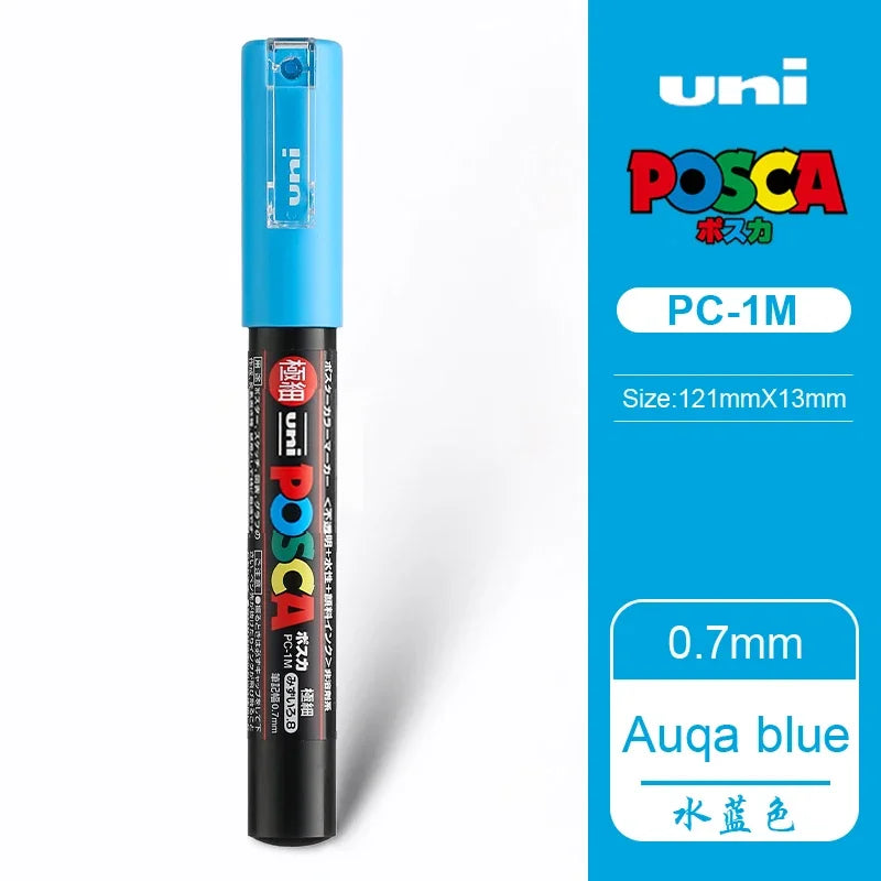 1 UNI Ball POSCA PC-1M Marker Pen POP Poster Pen/Graffiti Advertisement 0.7mm Art Stationery Multi-color Optional Art Supplies Aqua blue