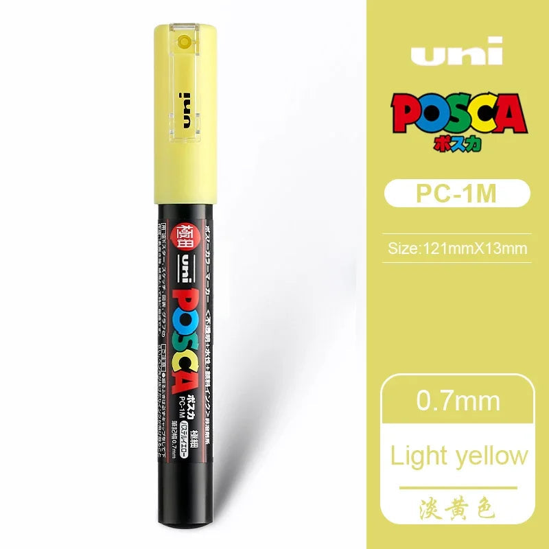 1 UNI Ball POSCA PC-1M Marker Pen POP Poster Pen/Graffiti Advertisement 0.7mm Art Stationery Multi-color Optional Art Supplies Light yellow