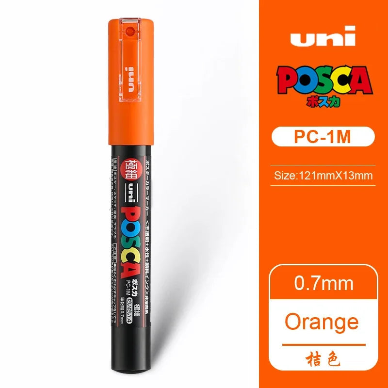 1 UNI Ball POSCA PC-1M Marker Pen POP Poster Pen/Graffiti Advertisement 0.7mm Art Stationery Multi-color Optional Art Supplies Orange