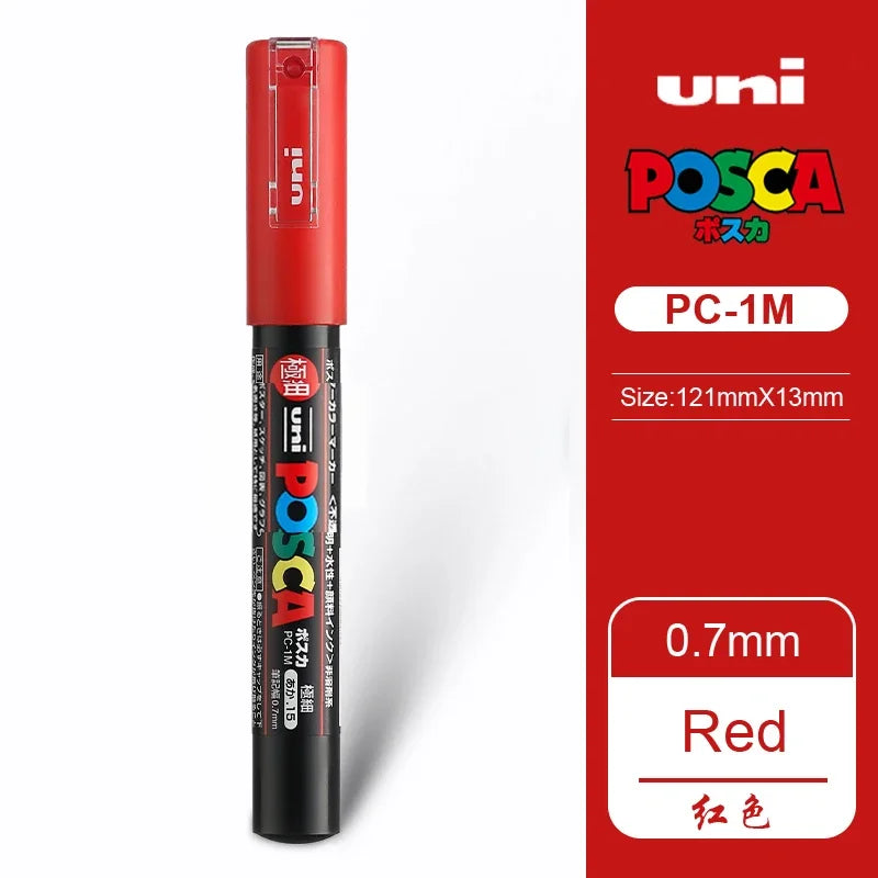 1 UNI Ball POSCA PC-1M Marker Pen POP Poster Pen/Graffiti Advertisement 0.7mm Art Stationery Multi-color Optional Art Supplies Red
