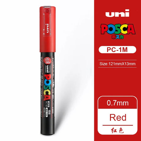 1 UNI Ball POSCA PC-1M Marker Pen POP Poster Pen/Graffiti Advertisement 0.7mm Art Stationery Multi-color Optional Art Supplies Red