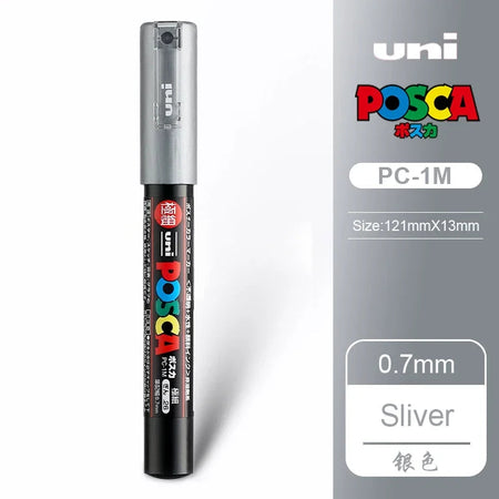 1 UNI Ball POSCA PC-1M Marker Pen POP Poster Pen/Graffiti Advertisement 0.7mm Art Stationery Multi-color Optional Art Supplies Silver