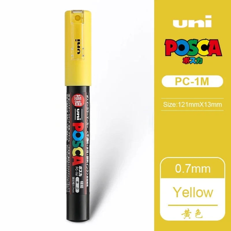 1 UNI Ball POSCA PC-1M Marker Pen POP Poster Pen/Graffiti Advertisement 0.7mm Art Stationery Multi-color Optional Art Supplies Yellow