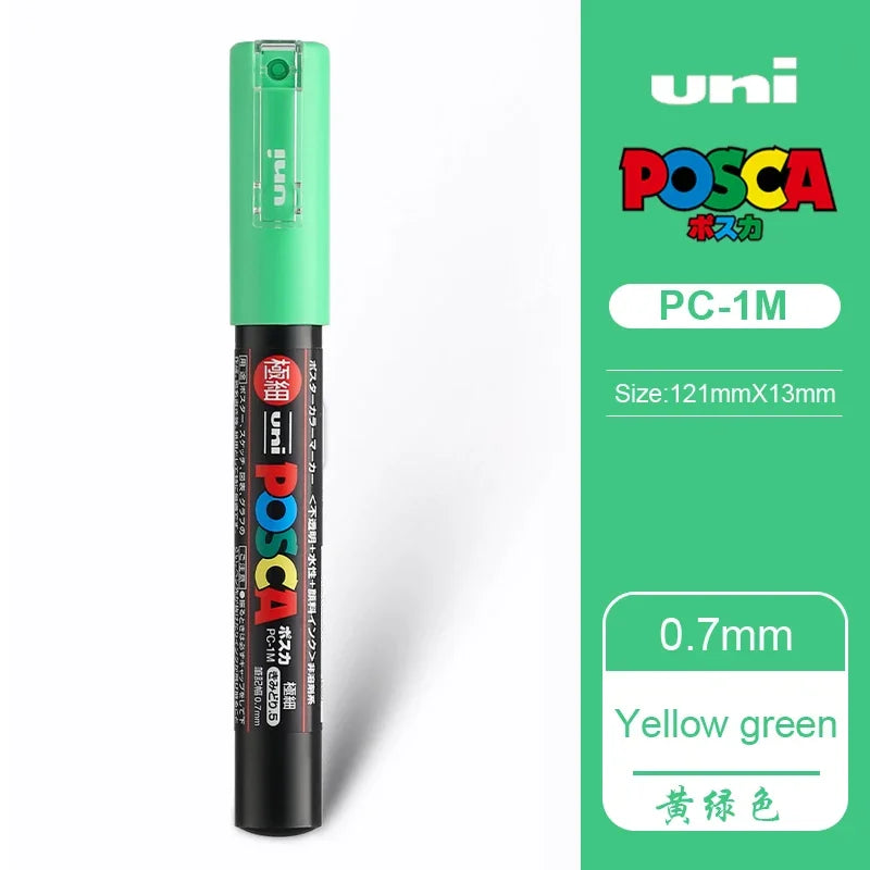 1 UNI Ball POSCA PC-1M Marker Pen POP Poster Pen/Graffiti Advertisement 0.7mm Art Stationery Multi-color Optional Art Supplies Yellow green