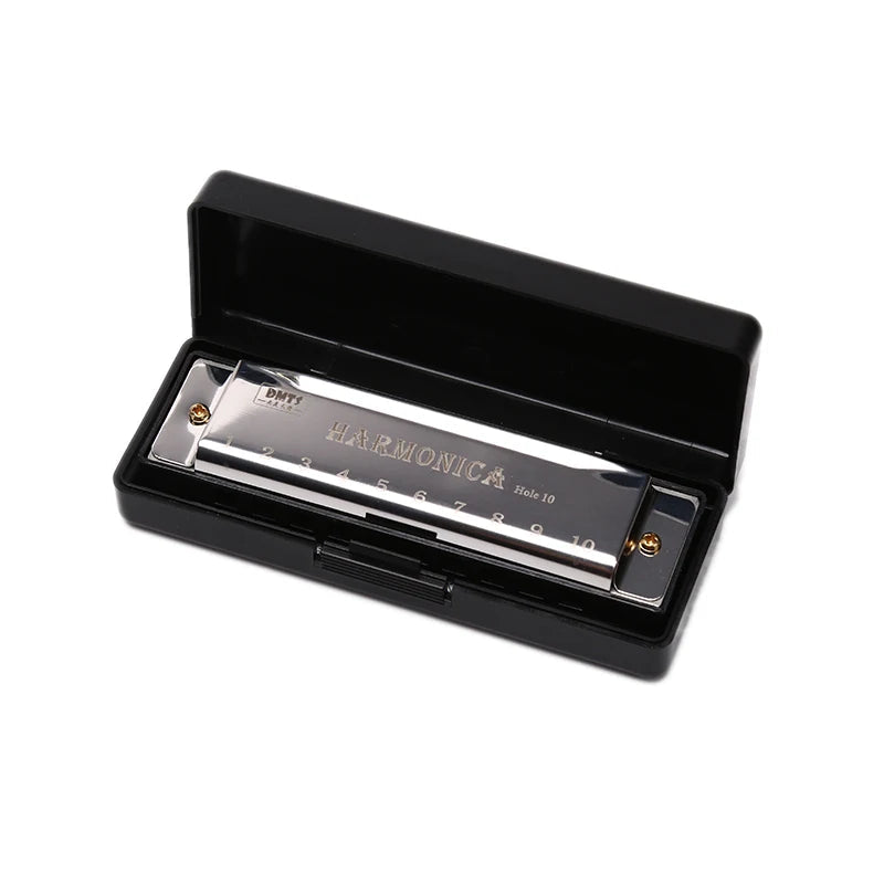 10-Hole Titanium Blues Harmonica for Beginners &amp;amp; Students silver