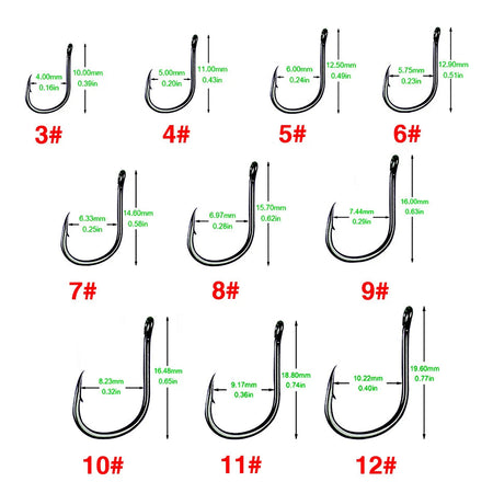 100pcs High Carbon Steel High Hardness Fishing Hook Fly Fishing Tools Fishing Tackle 3# 4# 5# 6# 7# 8# 9# 10# 11# 12#