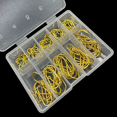 100pcs High Carbon Steel High Hardness Fishing Hook Fly Fishing Tools Fishing Tackle 3# 4# 5# 6# 7# 8# 9# 10# 11# 12# Gold
