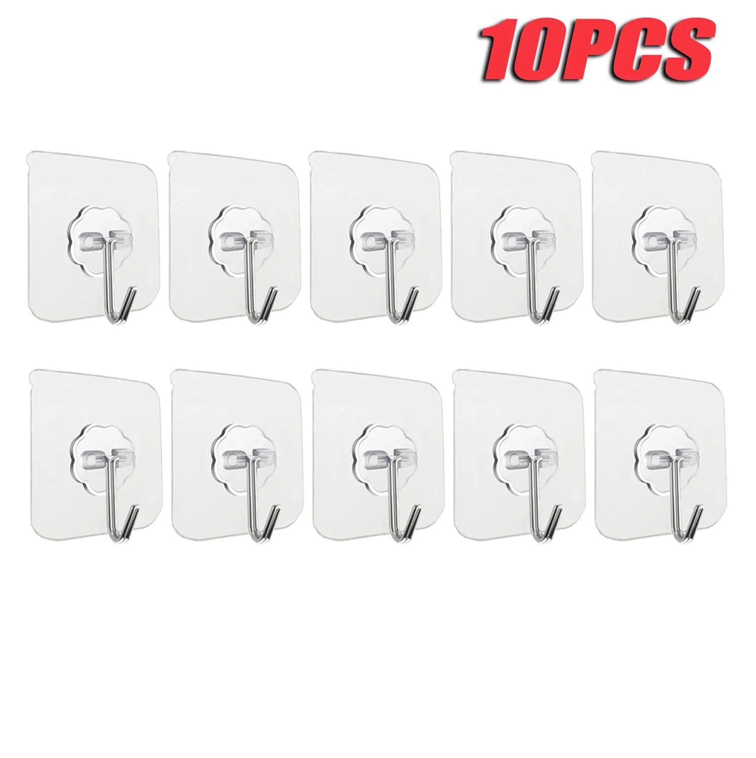 100PCS Transparent Stainless Steel Self-Adhesive Hooks Bathroom Towel Clothes Storage Sticker Hooks Key Hangers Storage 10 PCS