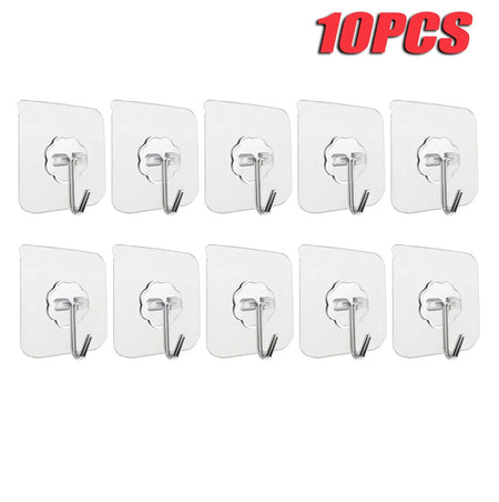 100PCS Transparent Stainless Steel Self-Adhesive Hooks Bathroom Towel Clothes Storage Sticker Hooks Key Hangers Storage 10 PCS