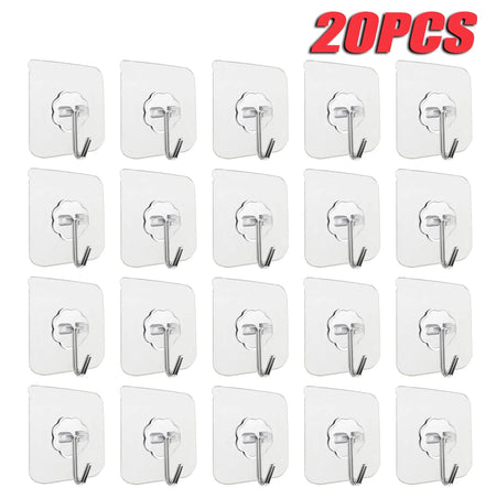 100PCS Transparent Stainless Steel Self-Adhesive Hooks Bathroom Towel Clothes Storage Sticker Hooks Key Hangers Storage 20 PCS