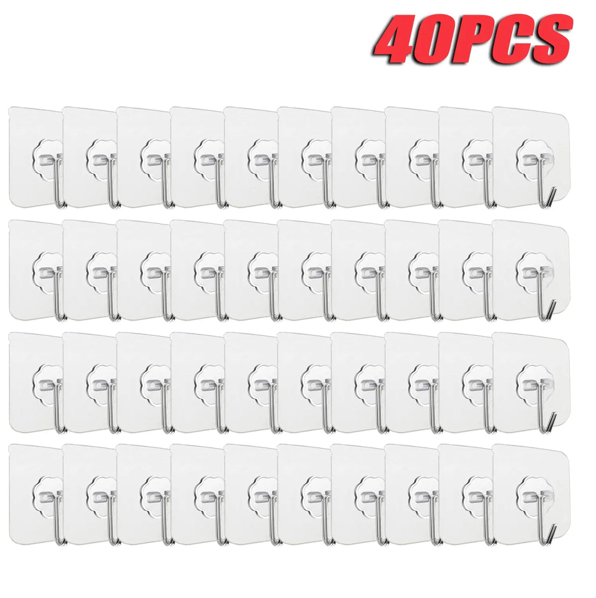 100PCS Transparent Stainless Steel Self-Adhesive Hooks Bathroom Towel Clothes Storage Sticker Hooks Key Hangers Storage 40 PCS