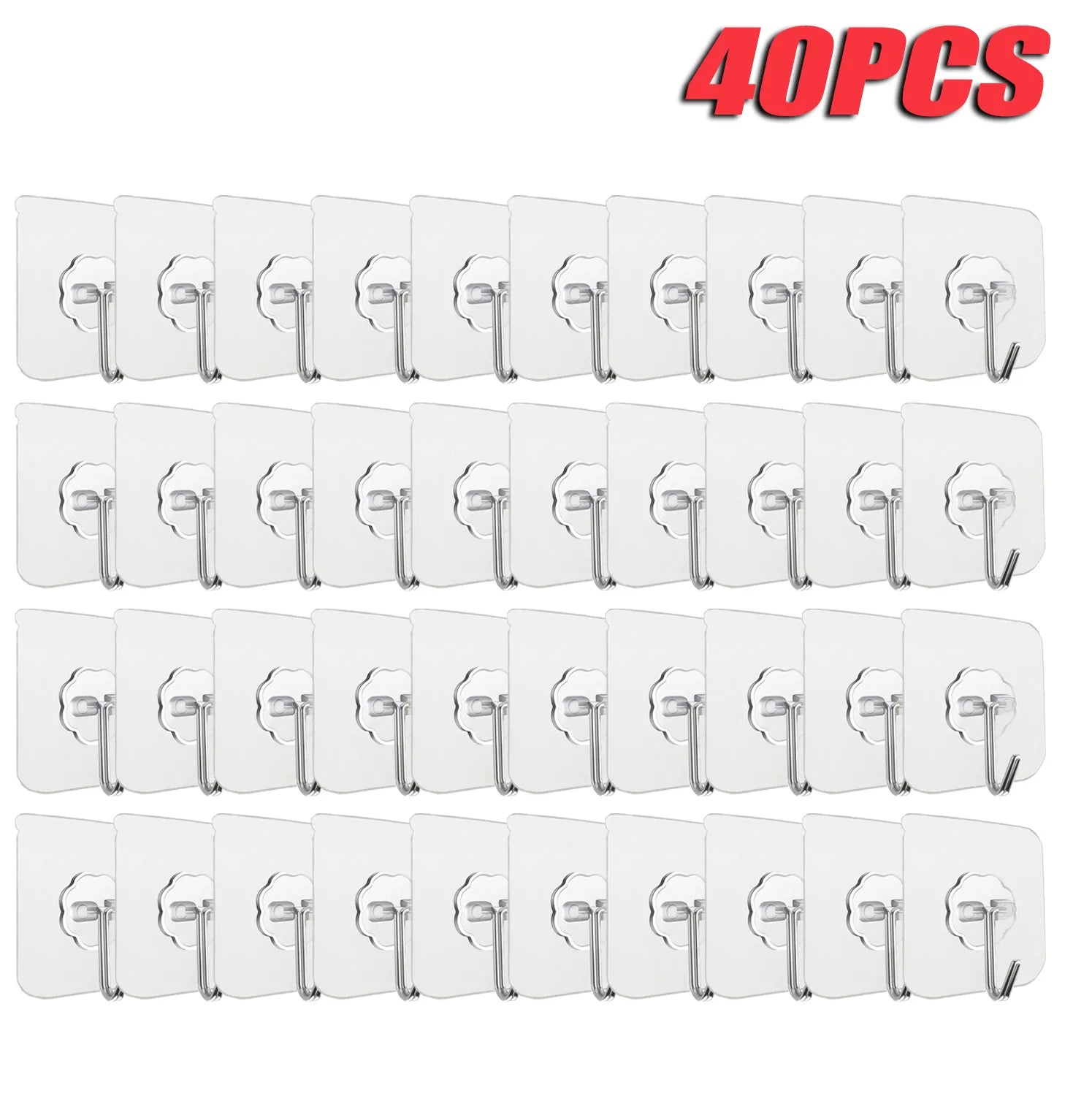 100PCS Transparent Stainless Steel Self-Adhesive Hooks Bathroom Towel Clothes Storage Sticker Hooks Key Hangers Storage 40 PCS