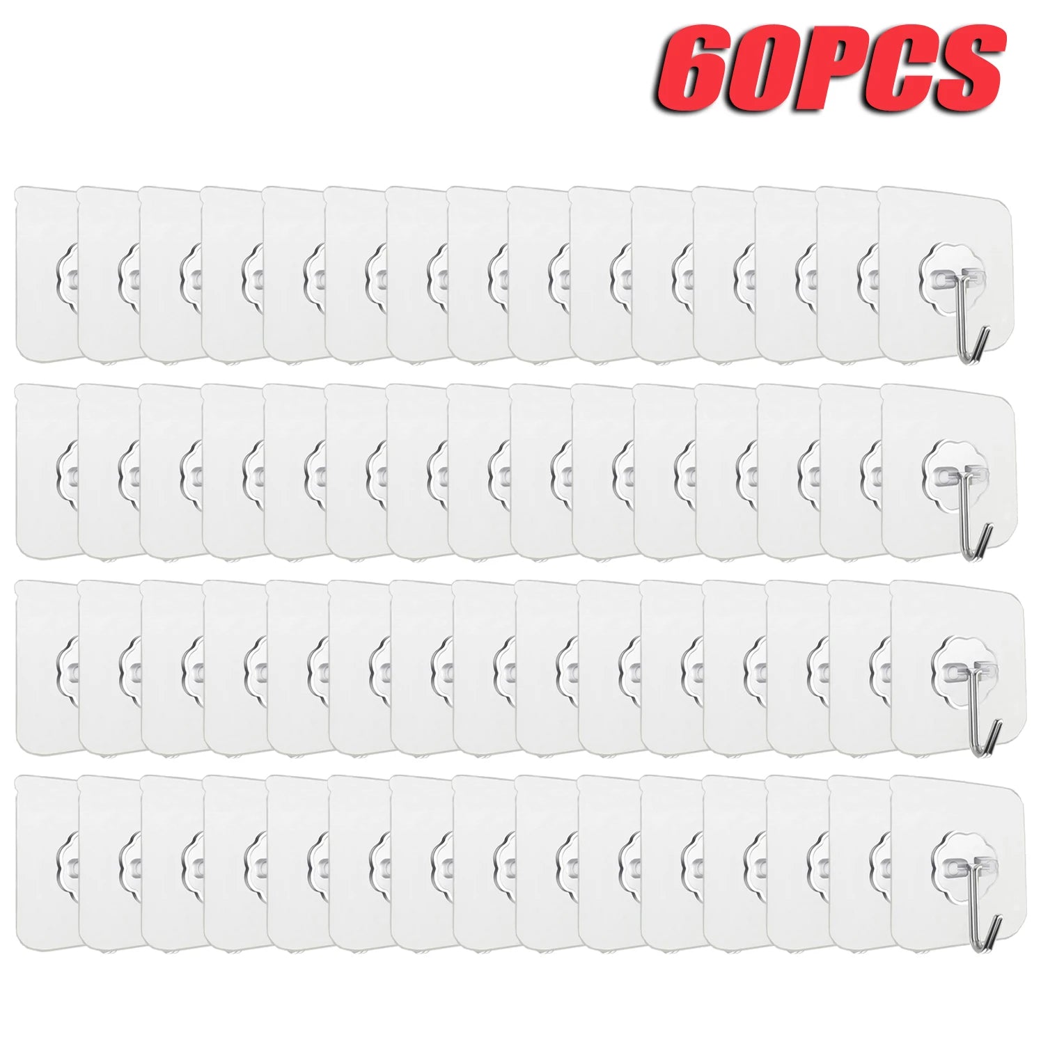 100PCS Transparent Stainless Steel Self-Adhesive Hooks Bathroom Towel Clothes Storage Sticker Hooks Key Hangers Storage 60 PCS