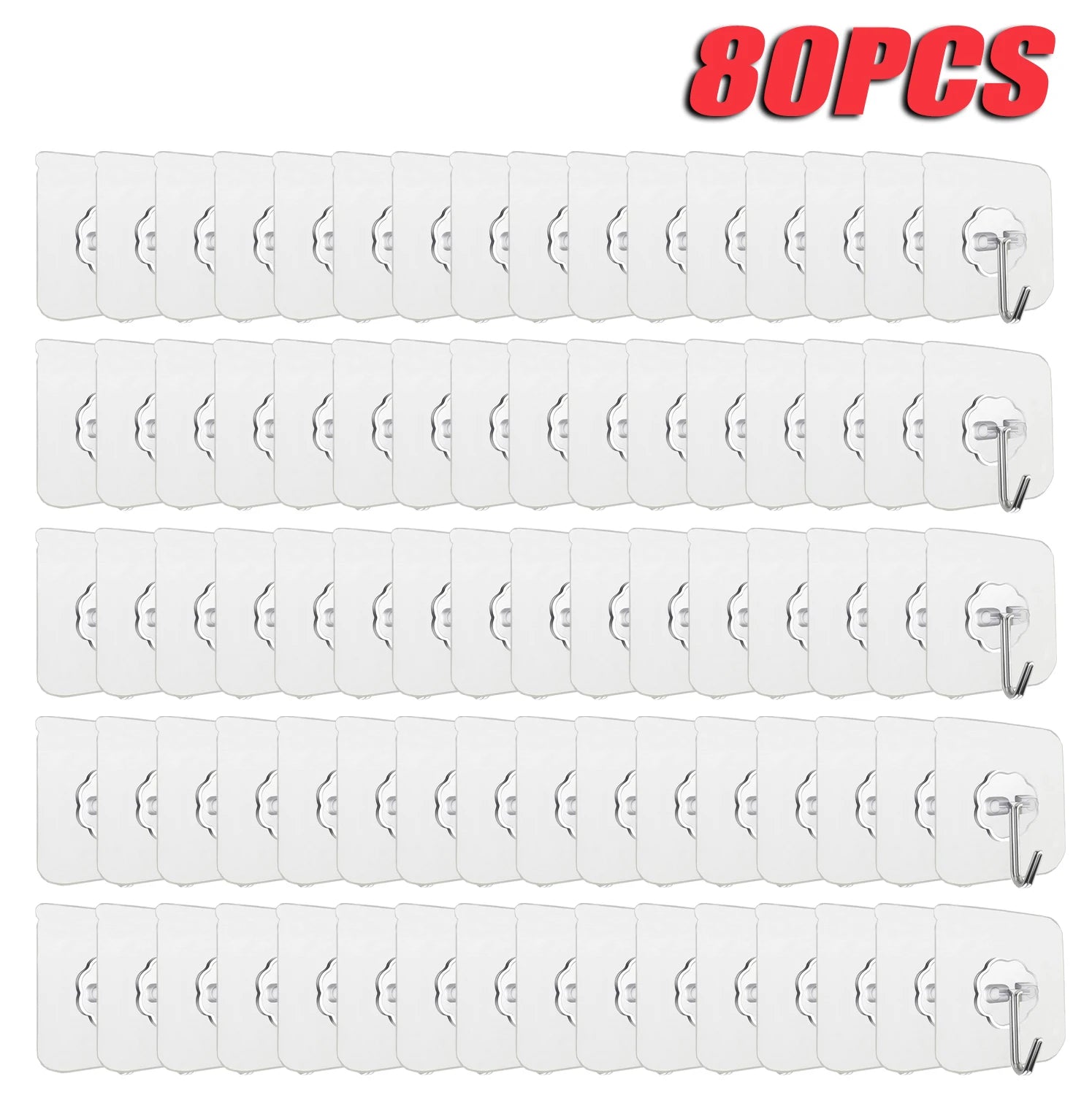 100PCS Transparent Stainless Steel Self-Adhesive Hooks Bathroom Towel Clothes Storage Sticker Hooks Key Hangers Storage 80 PCS