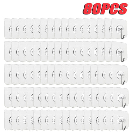 100PCS Transparent Stainless Steel Self-Adhesive Hooks Bathroom Towel Clothes Storage Sticker Hooks Key Hangers Storage 80 PCS