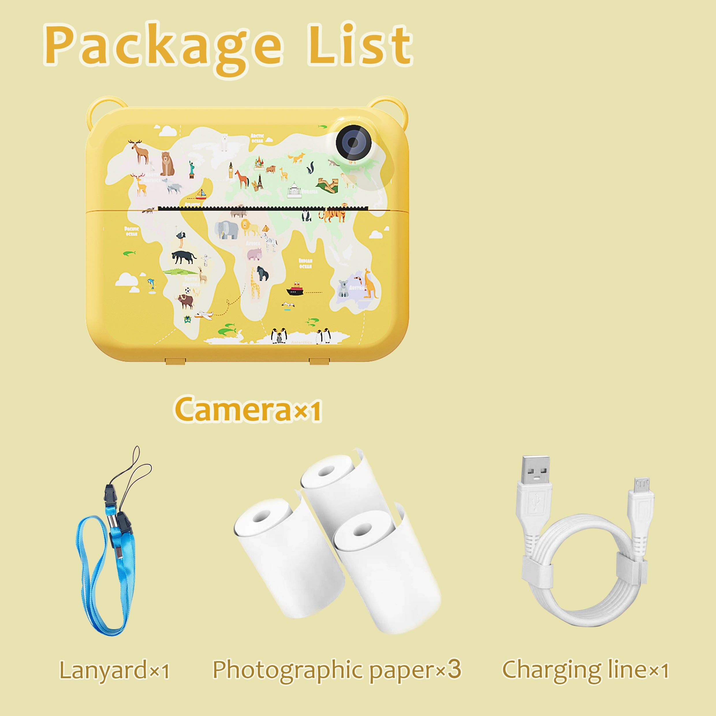 Toddler Instant Print Camera HD Digital Video Baby Toy Yellow