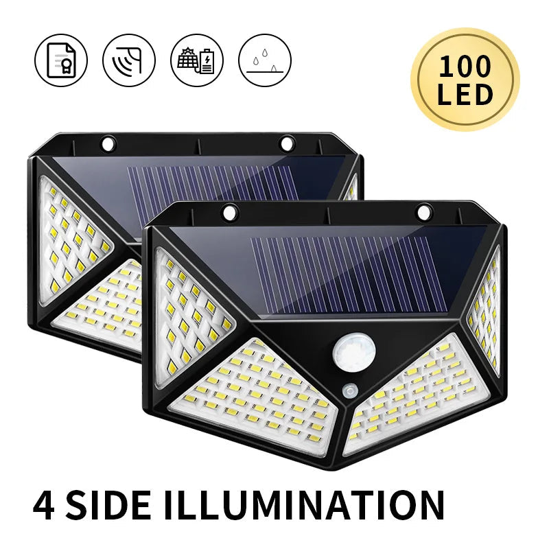 106LED Solar Light Outdoor Waterproof with Motion Sensor Floodlight Remote Control 3 Modes for Patio Garage Backyard New Package 100LED 2pcs / Solar Lamp